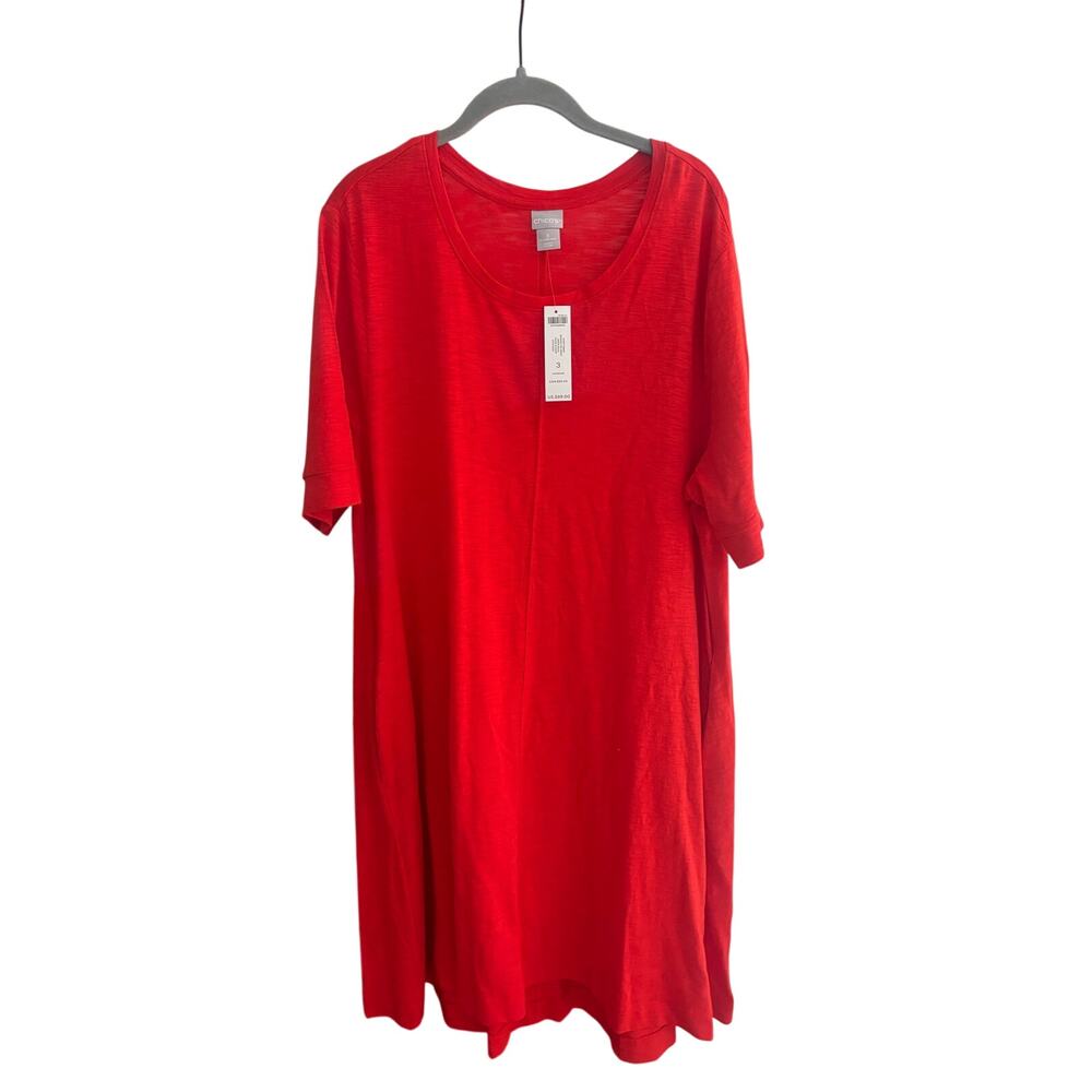 Chico’s Red Midi Dress Size 3 XL 16 18 Cotton Modal Short Sleeve NWT Soft - Picture 2 of 9
